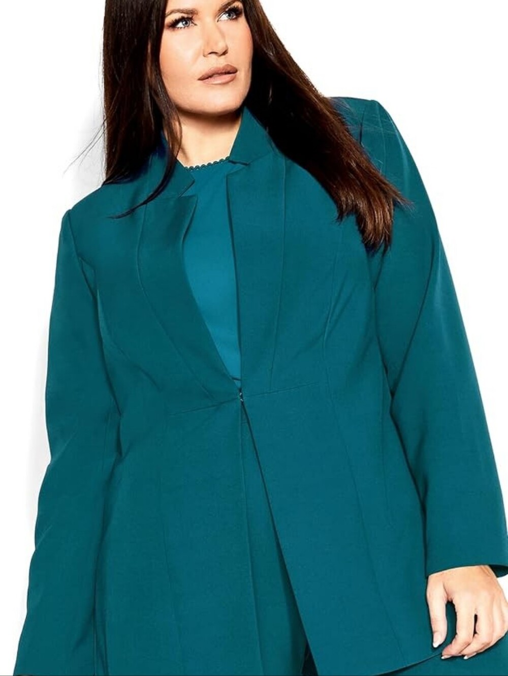 City Chic Set, Hannah Teal Longline Open Blazer Jacket With Tank